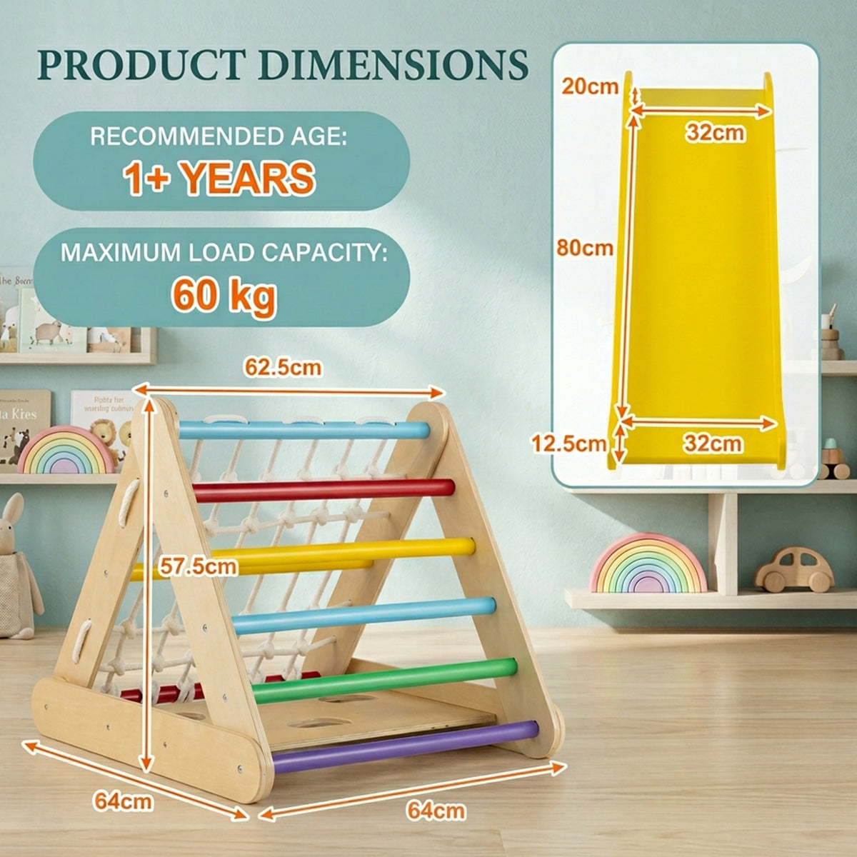 4 in 1 Toddler Climbing Toys with 3 Sided Triangle Climber Multicolour Kids