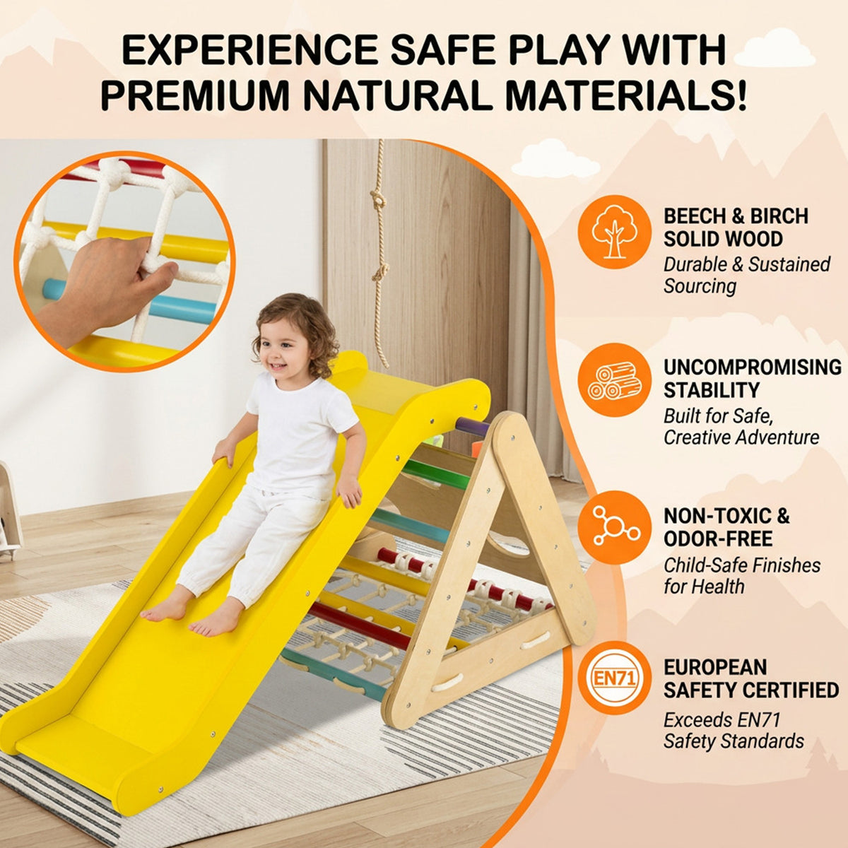 4 in 1 Toddler Climbing Toys with 3 Sided Triangle Climber Multicolour Kids
