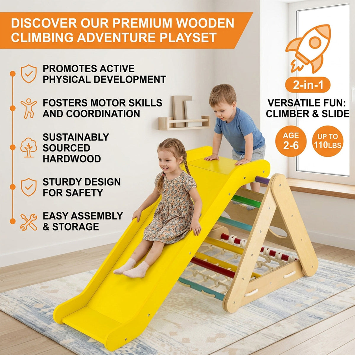 4 in 1 Toddler Climbing Toys with 3 Sided Triangle Climber Multicolour Kids