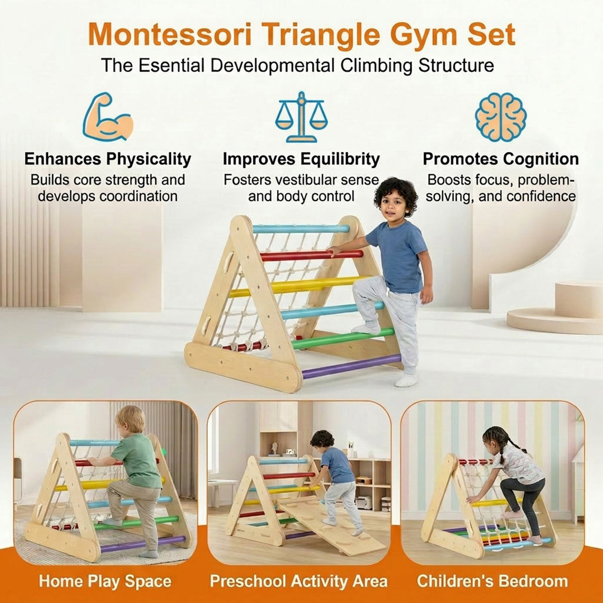 4 in 1 Toddler Climbing Toys with 3 Sided Triangle Climber Multicolour Kids