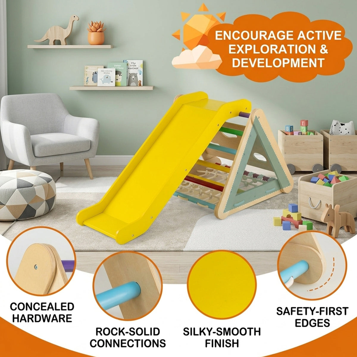 4 in 1 Toddler Climbing Toys with 3 Sided Triangle Climber Multicolour Kids