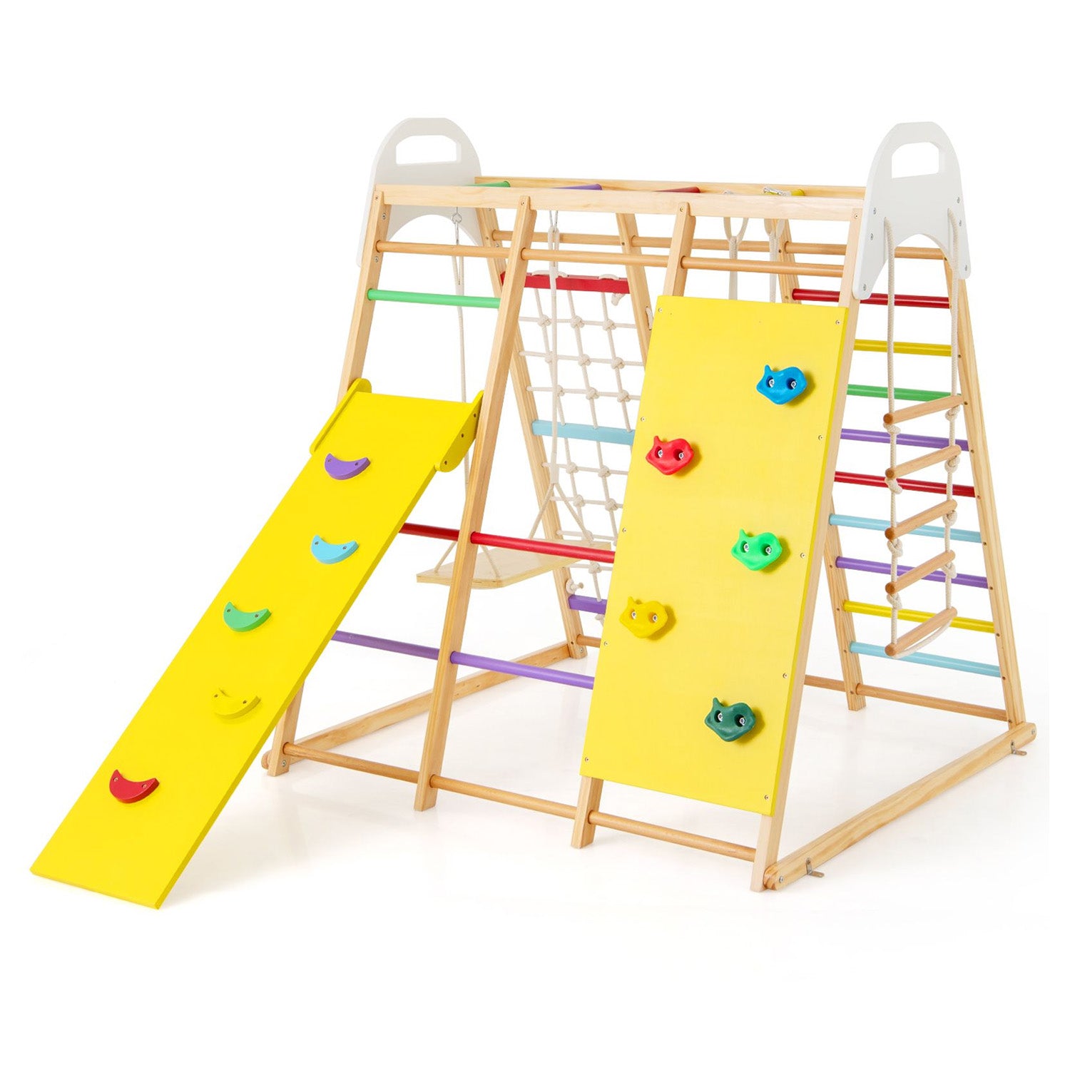 8 in 1 Wooden Jungle Gym Playset with Monkey Bars Climbing Ladder Multicolour