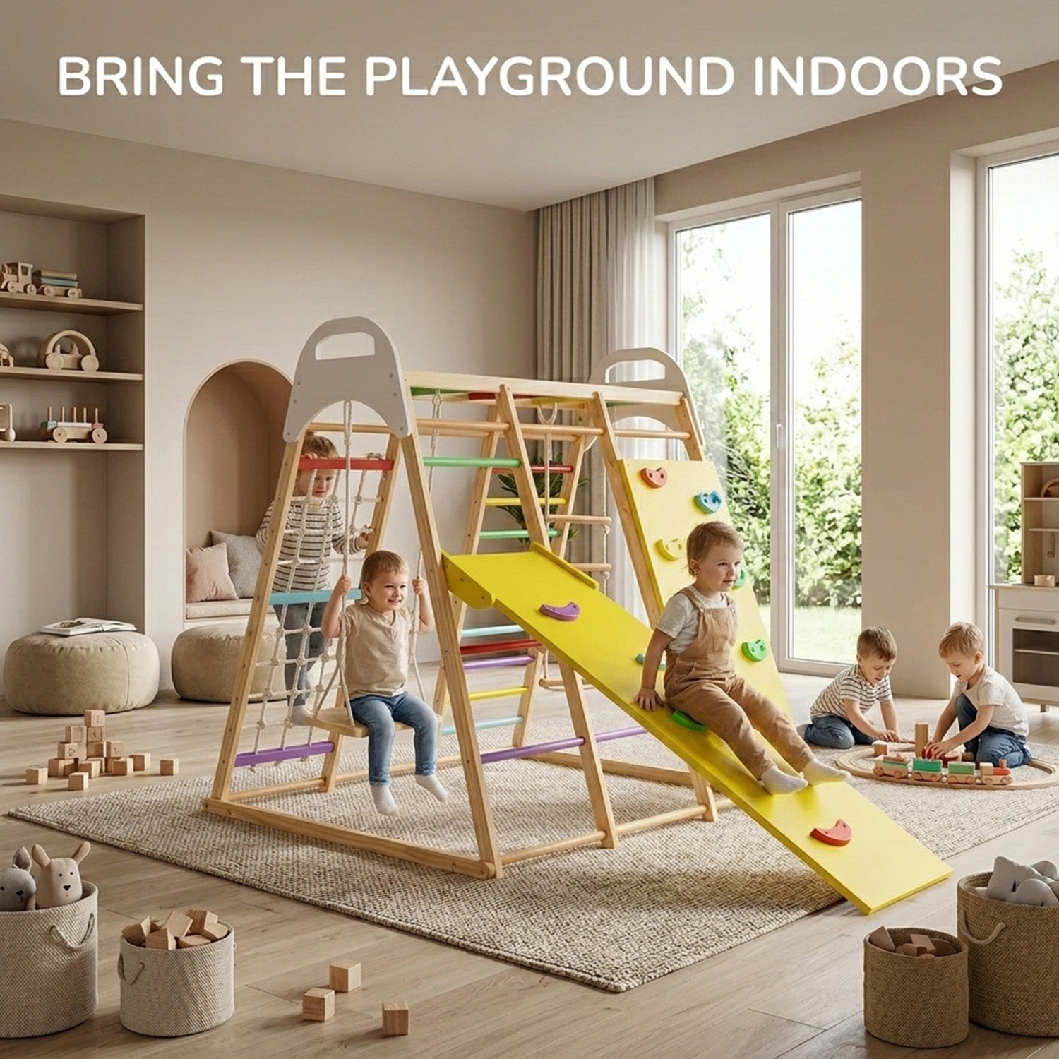 8 in 1 Wooden Jungle Gym Playset with Monkey Bars Climbing Ladder Multicolour