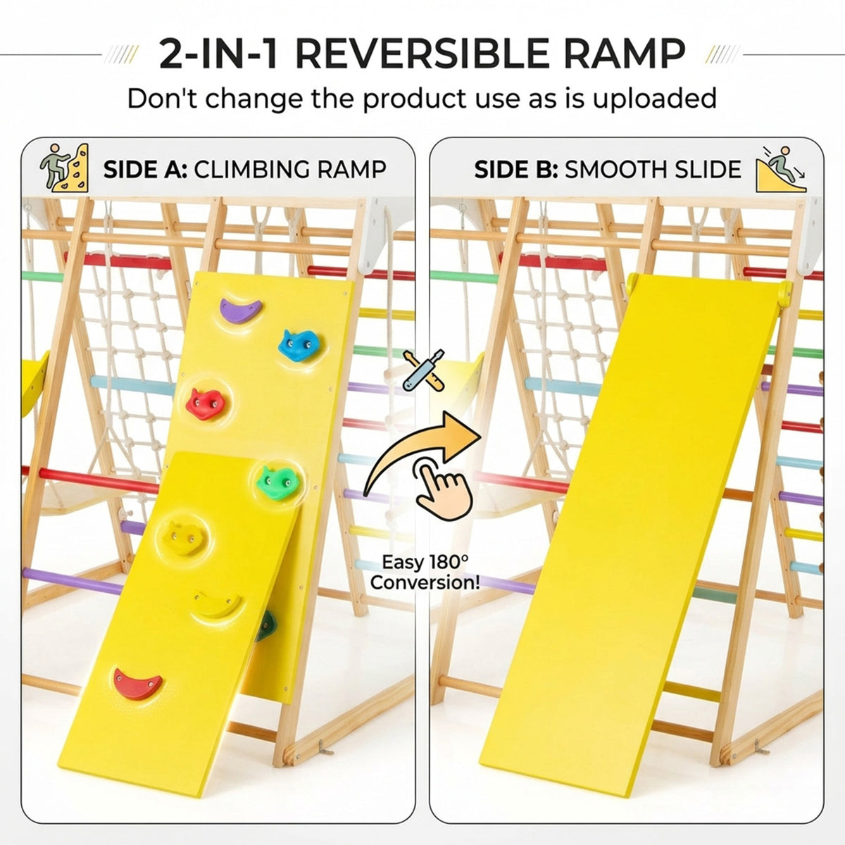 8 in 1 Wooden Jungle Gym Playset with Monkey Bars Climbing Ladder Multicolour