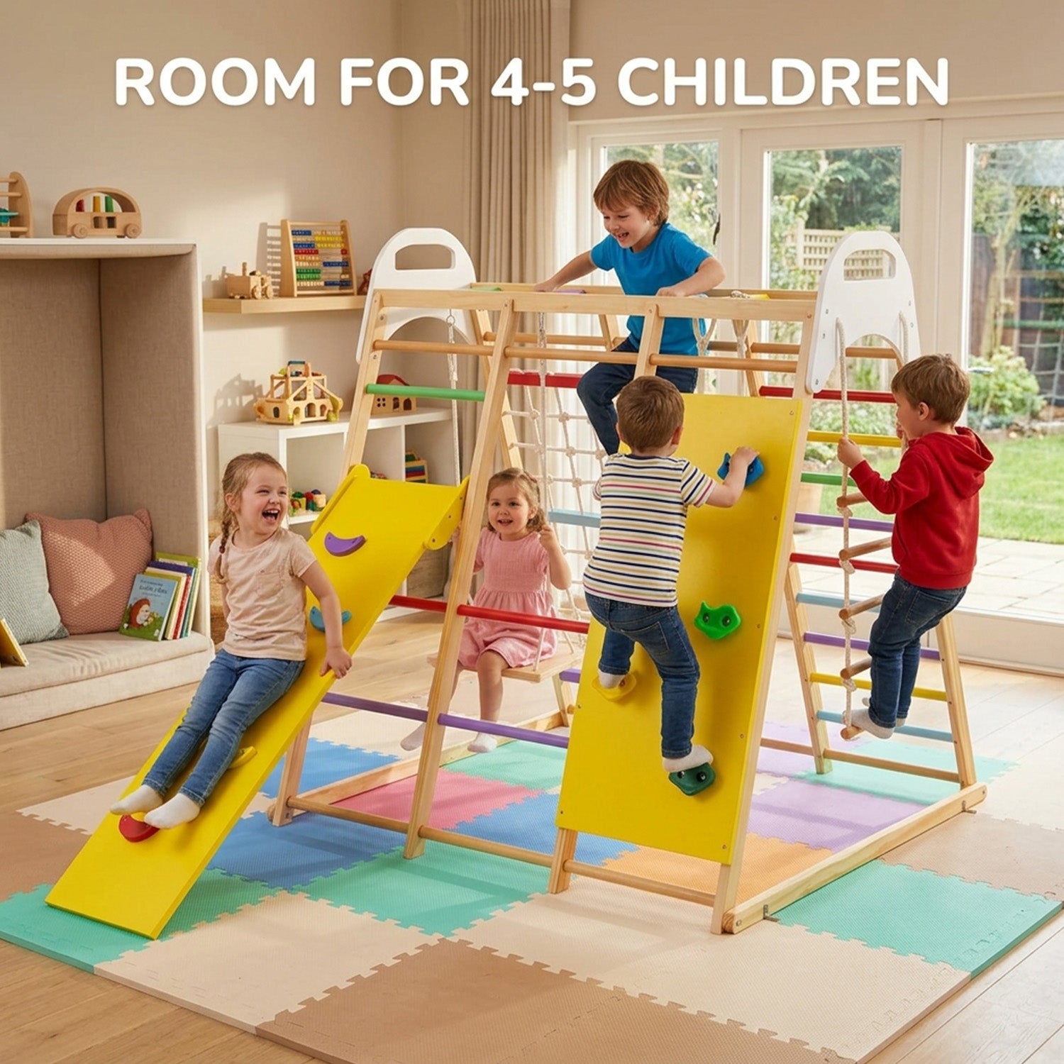 8 in 1 Wooden Jungle Gym Playset with Monkey Bars Climbing Ladder Multicolour