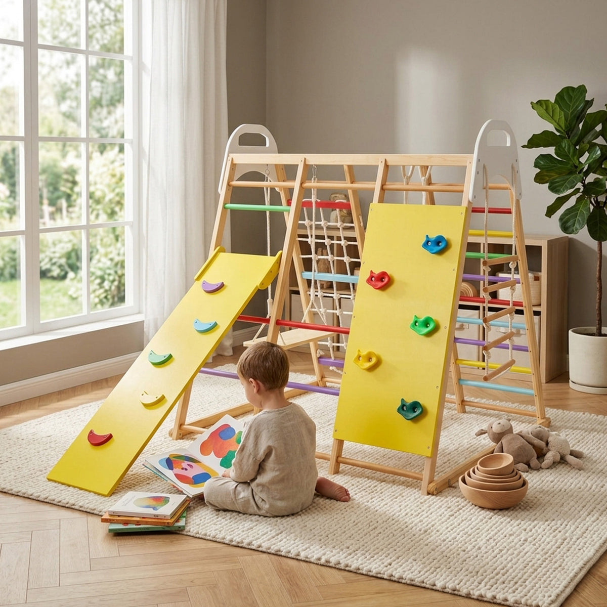 8 in 1 Wooden Jungle Gym Playset with Monkey Bars Climbing Ladder Multicolour
