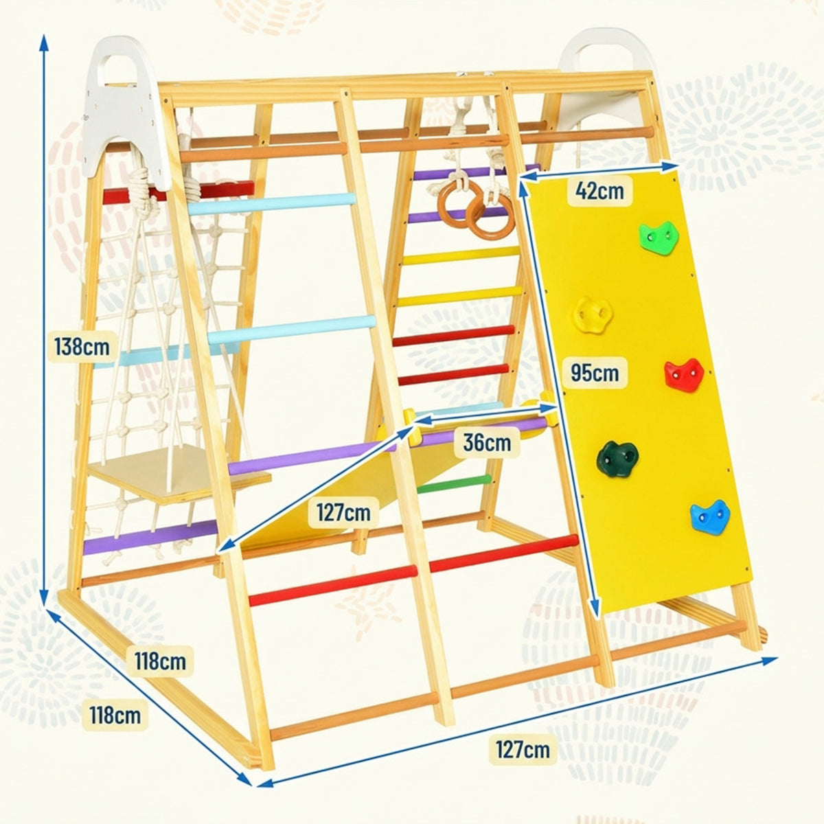 8 in 1 Wooden Jungle Gym Playset with Monkey Bars Climbing Ladder Multicolour