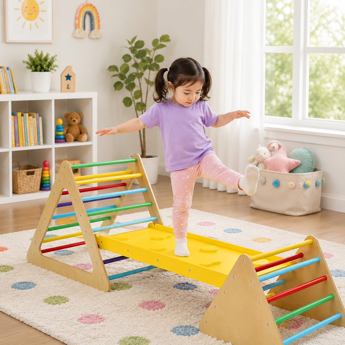 3 in 1 Climbing Toy Set with 2 Triangle Ladders and Ramp Toddler Play Gym