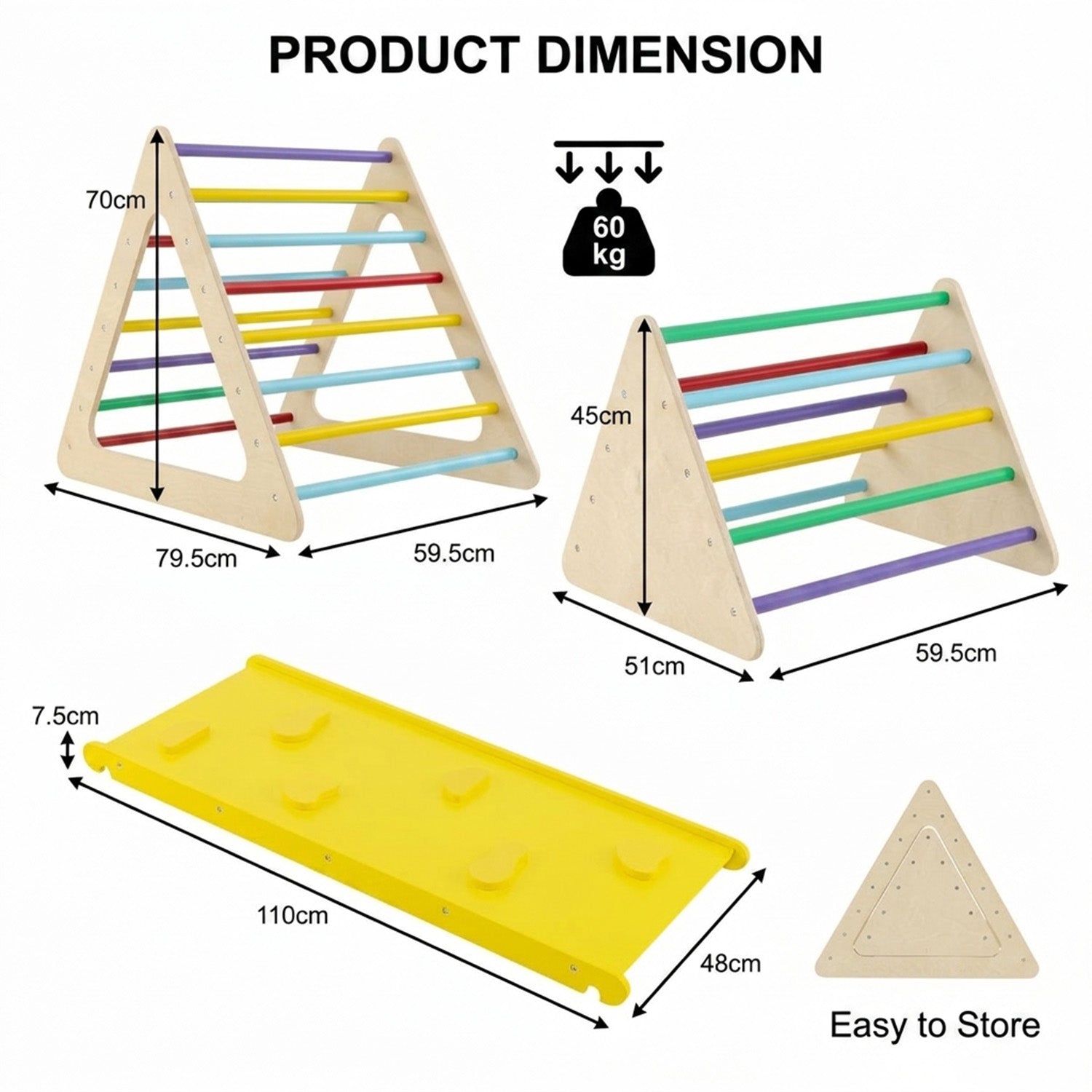 3 in 1 Climbing Toy Set with 2 Triangle Ladders and Ramp Toddler Play Gym