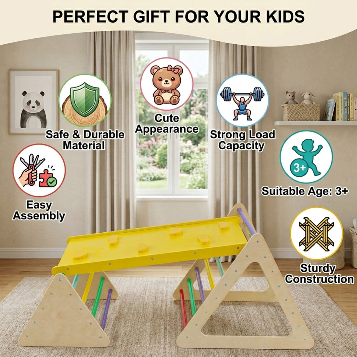 3 in 1 Climbing Toy Set with 2 Triangle Ladders and Ramp Toddler Play Gym