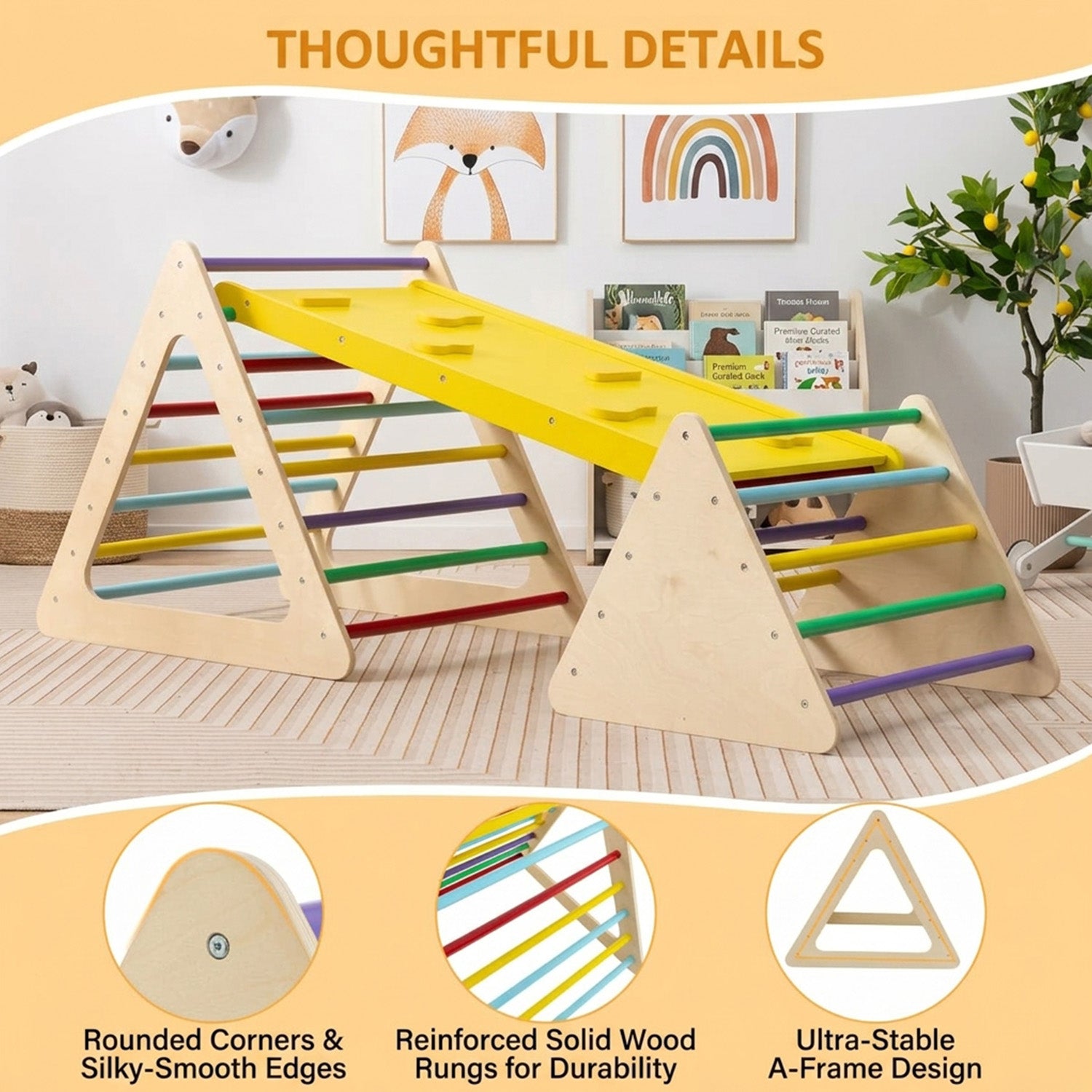 3 in 1 Climbing Toy Set with 2 Triangle Ladders and Ramp Toddler Play Gym