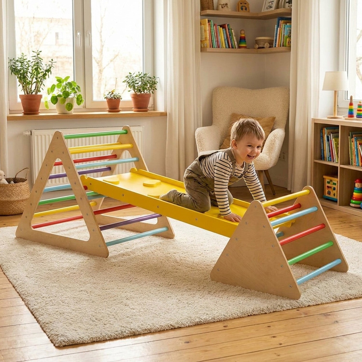 3 in 1 Climbing Toy Set with 2 Triangle Ladders and Ramp Toddler Play Gym