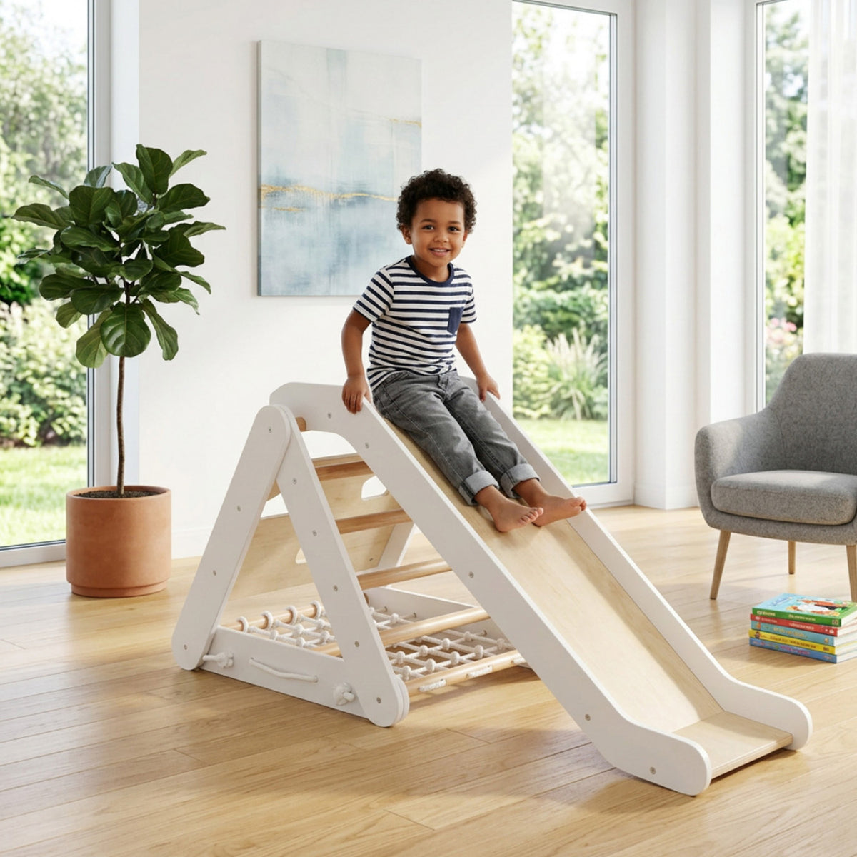 4 in 1 Toddler Climbing Toys with 3 Sided Triangle Climber Indoor Play Gym