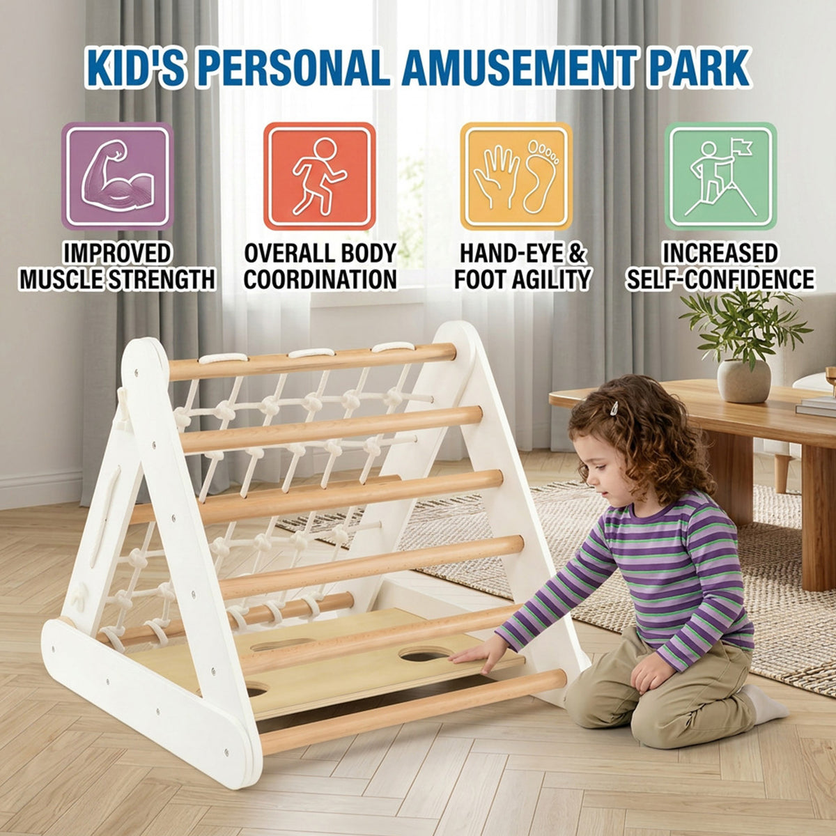 4 in 1 Toddler Climbing Toys with 3 Sided Triangle Climber Indoor Play Gym