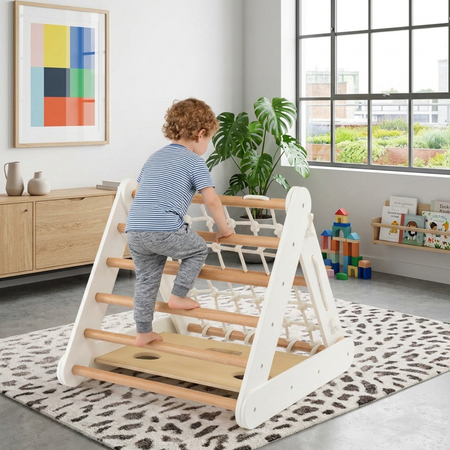 4 in 1 Toddler Climbing Toys with 3 Sided Triangle Climber Indoor Play Gym