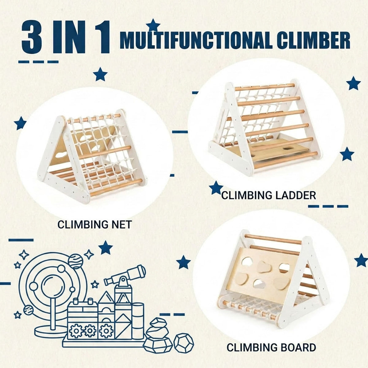 4 in 1 Toddler Climbing Toys with 3 Sided Triangle Climber Indoor Play Gym