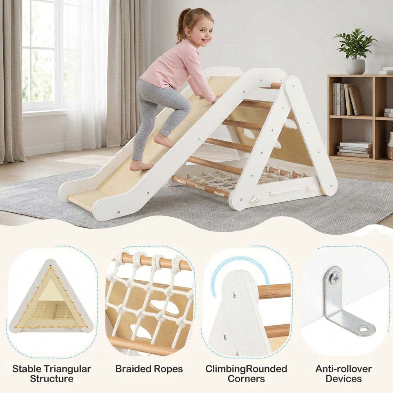 4 in 1 Toddler Climbing Toys with 3 Sided Triangle Climber Indoor Play Gym
