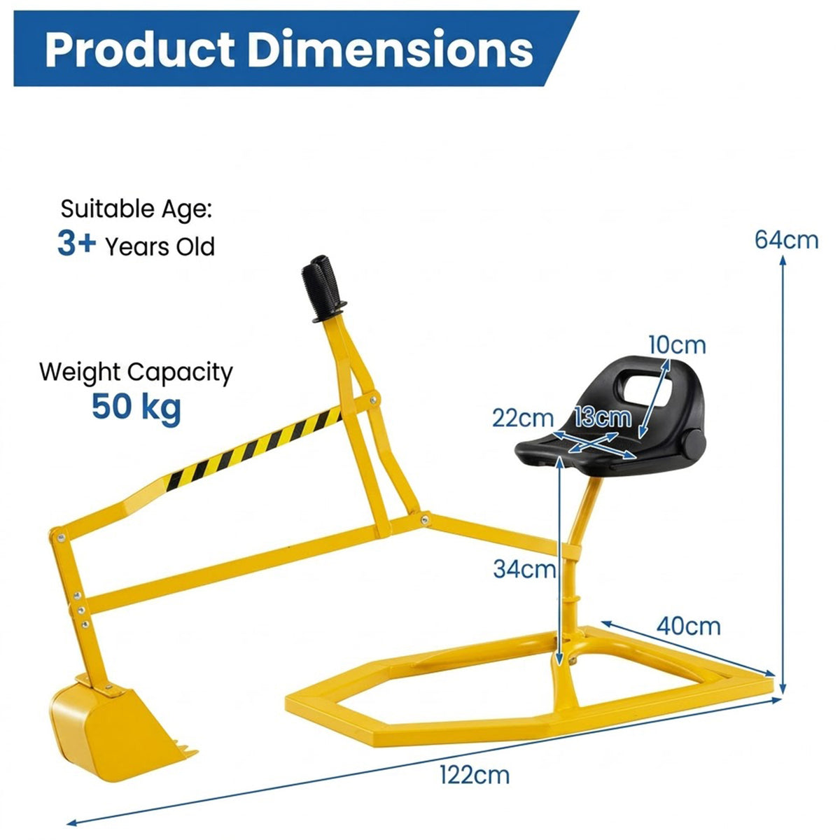 Kids Sandbox Digger Toy 360 Rotating Ride On Excavator Sand Toy 3+ Years