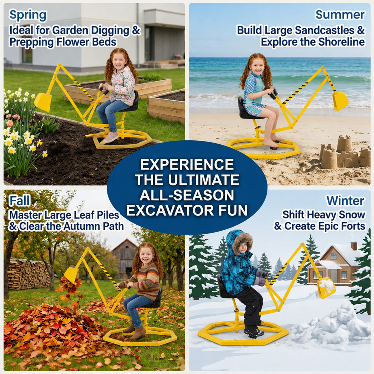 Kids Sandbox Digger Toy 360 Rotating Ride On Excavator Sand Toy 3+ Years