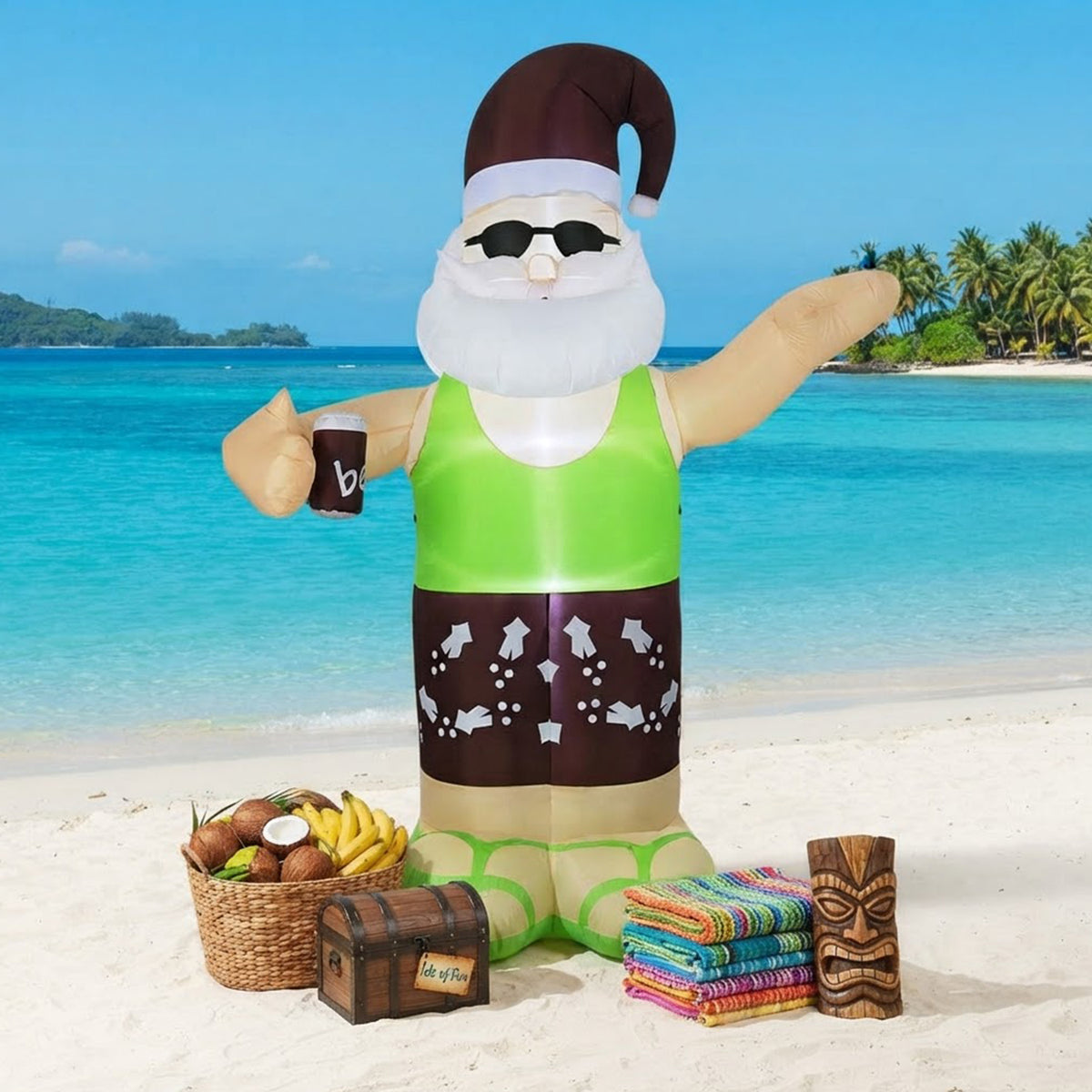 Inflatable Tropical Santa on Beach 250cm Christmas Decor Built-in LED Outdoor