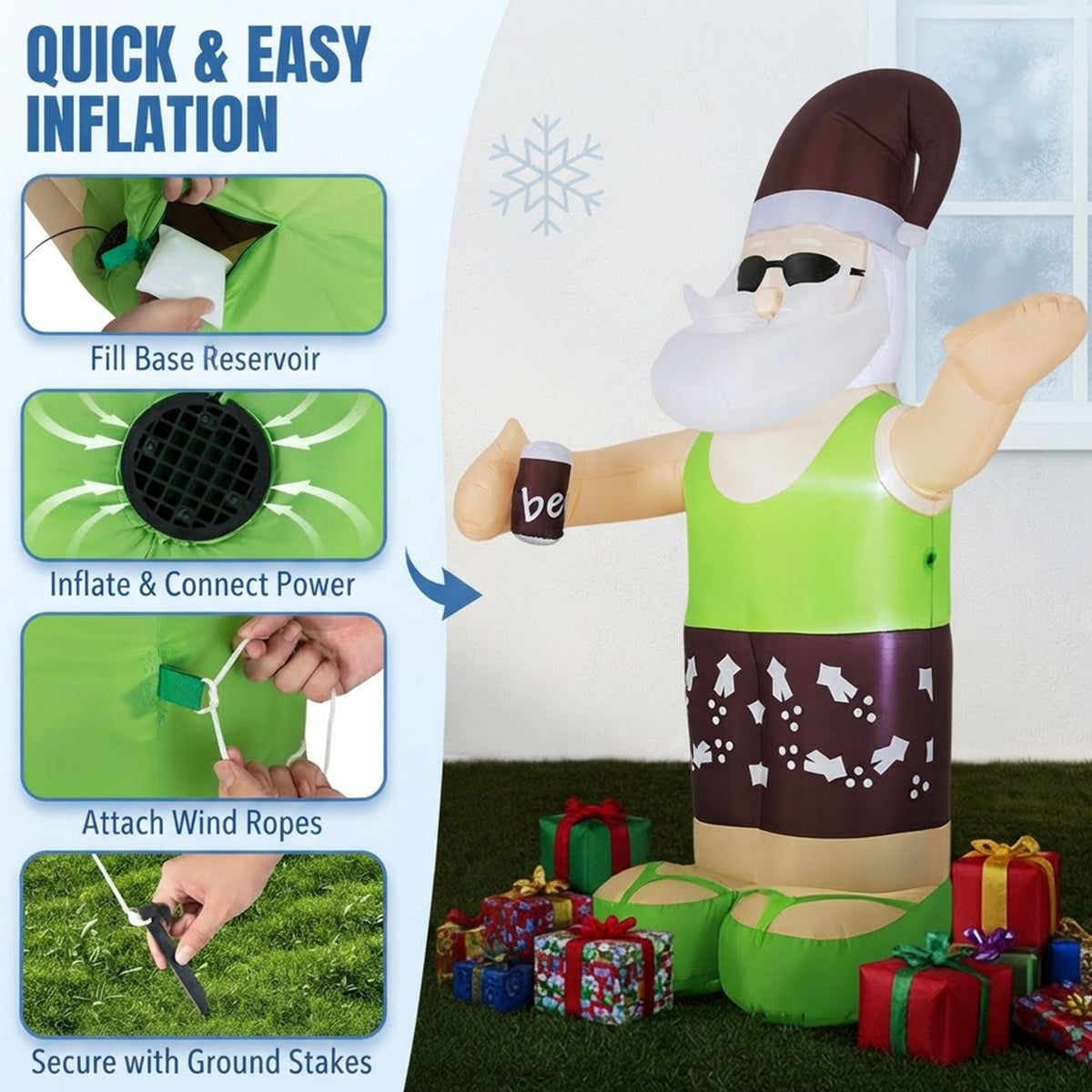 Inflatable Tropical Santa on Beach 250cm Christmas Decor Built-in LED Outdoor