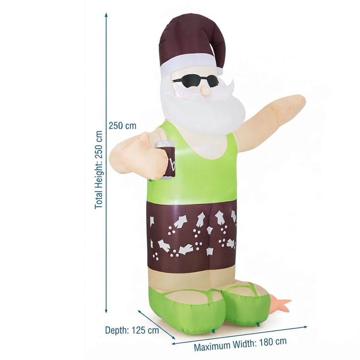 Inflatable Tropical Santa on Beach 250cm Christmas Decor Built-in LED Outdoor