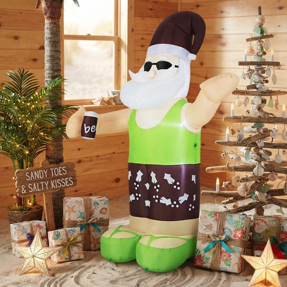 Inflatable Tropical Santa on Beach 250cm Christmas Decor Built-in LED Outdoor