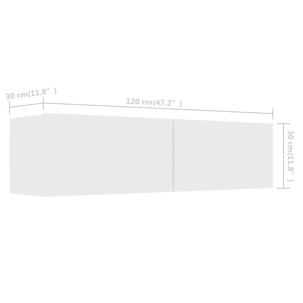 TV Cabinet Wall Mounted 120x30x30cm 2 Compartment Storage Unit White