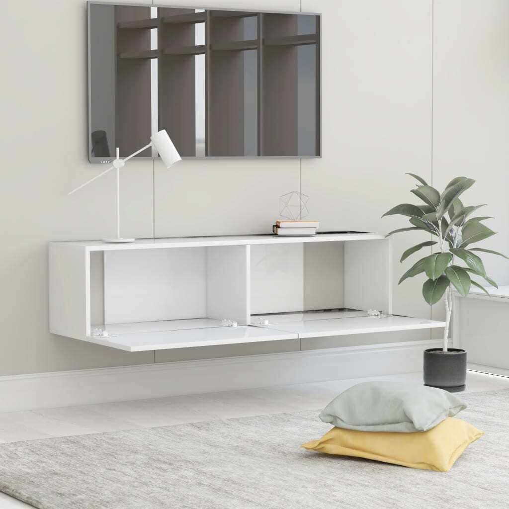 TV Cabinet Wall Mounted 120x30x30cm 2 Compartment Storage Unit White