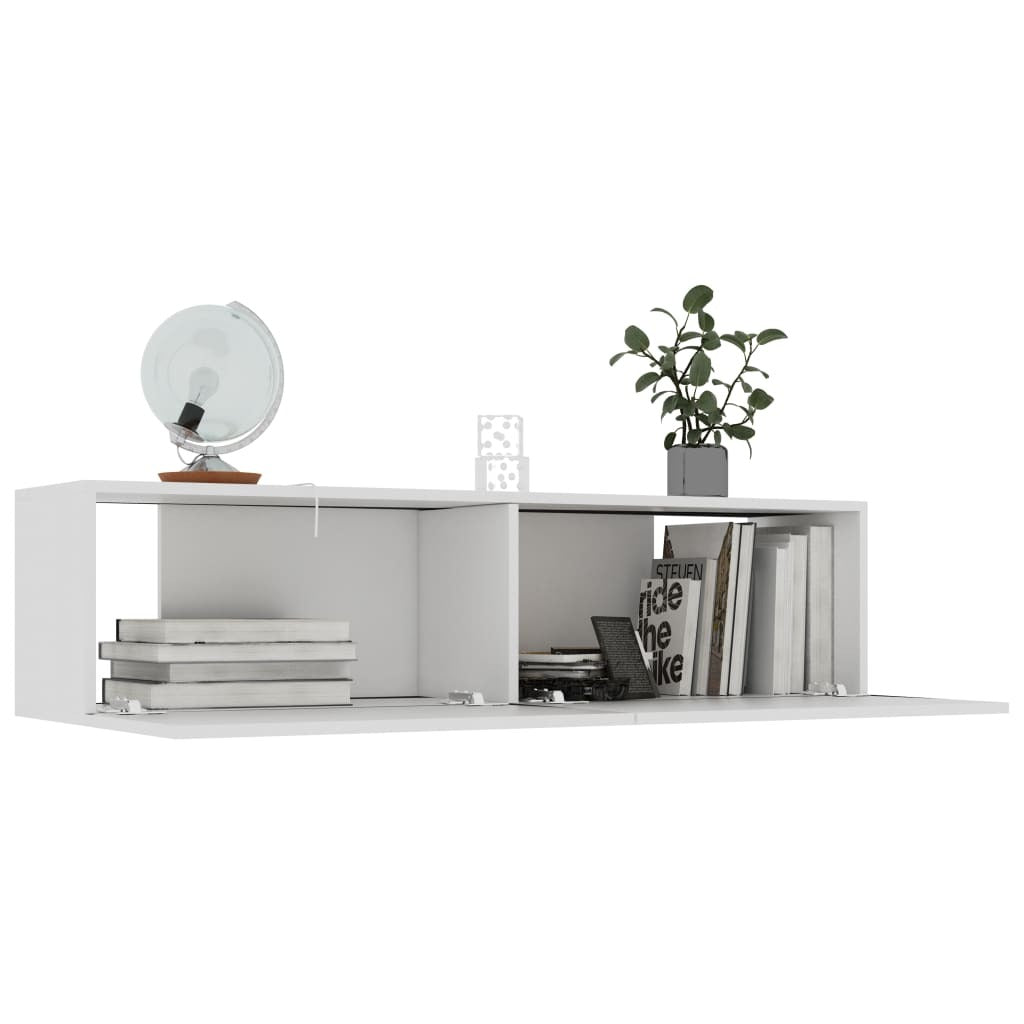 TV Cabinet Wall Mounted 120x30x30cm 2 Compartment Storage Unit White