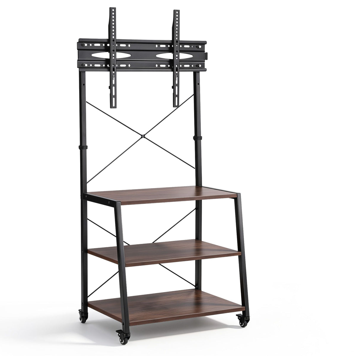 Artiss Mobile TV Stand 32-65 Inch Mount 3 MDF Shelves Lockable Wheels Walnut