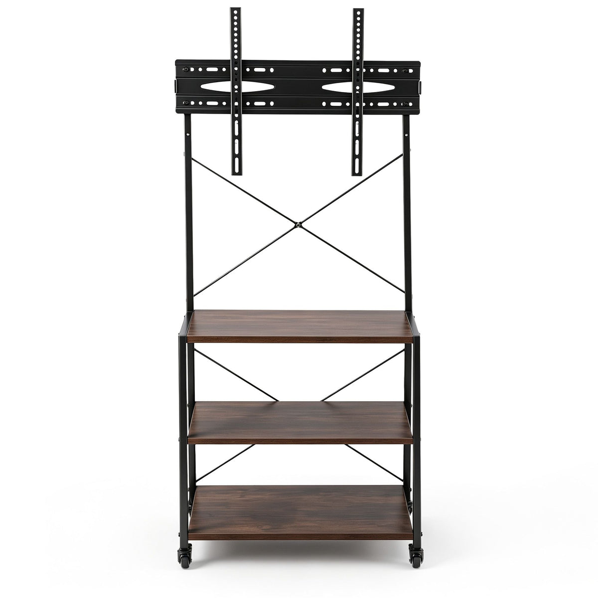 Artiss Mobile TV Stand 32-65 Inch Mount 3 MDF Shelves Lockable Wheels Walnut