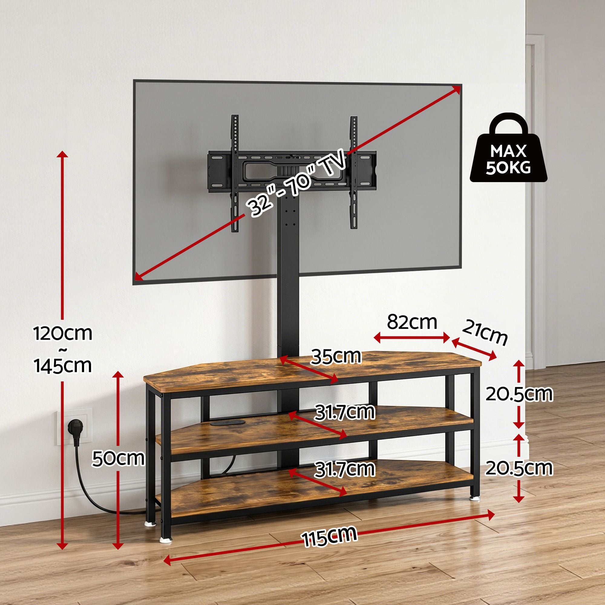 Artiss Corner TV Stand 32-70" w/ Mount LED Lights & Power Outlet Space Saving