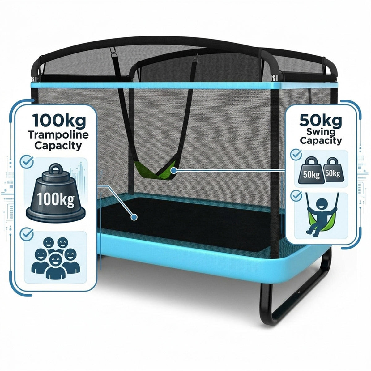 Sturdy Recreational Trampoline with Swing for Kids Outdoor Play Toy Fun