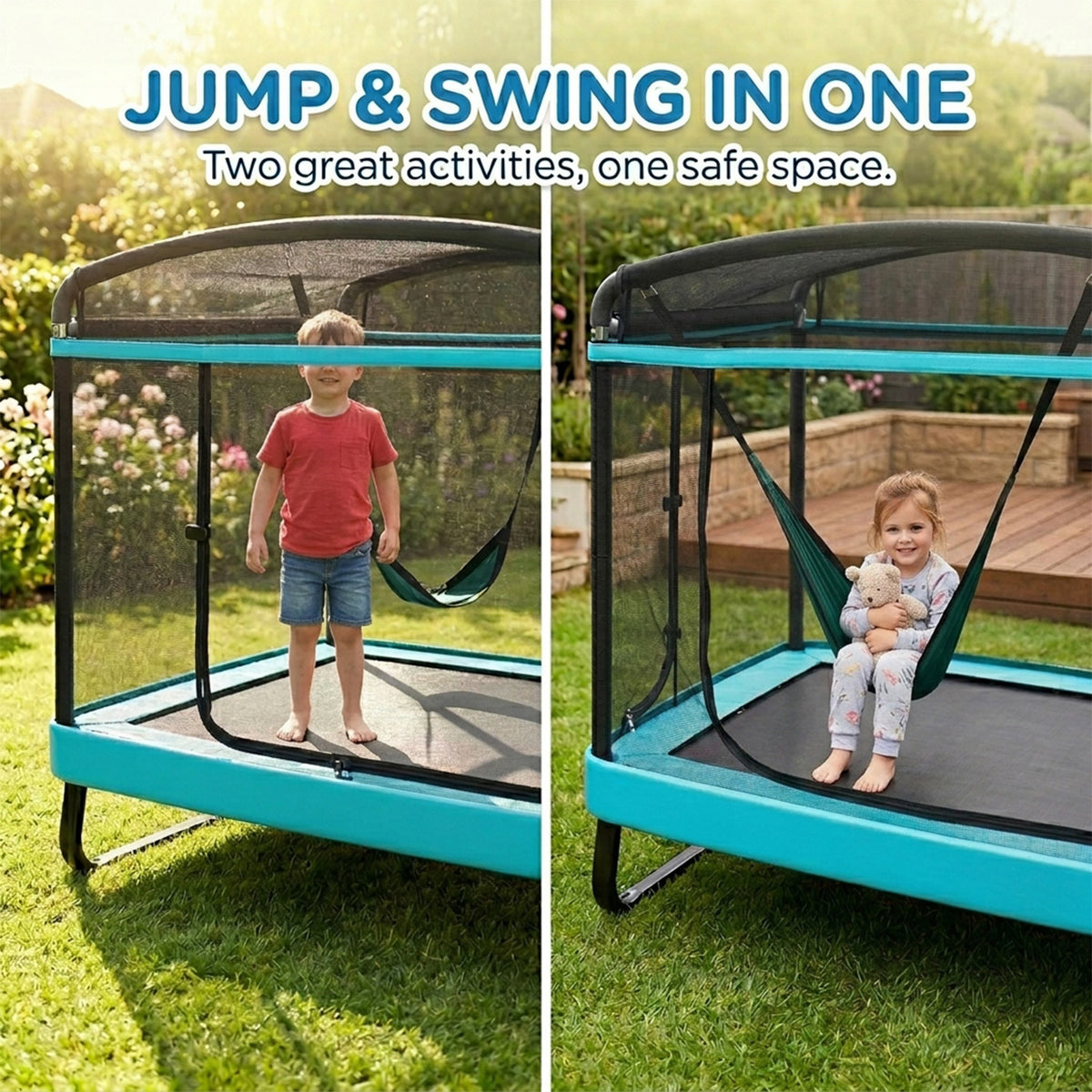 Sturdy Recreational Trampoline with Swing for Kids Outdoor Play Toy Fun