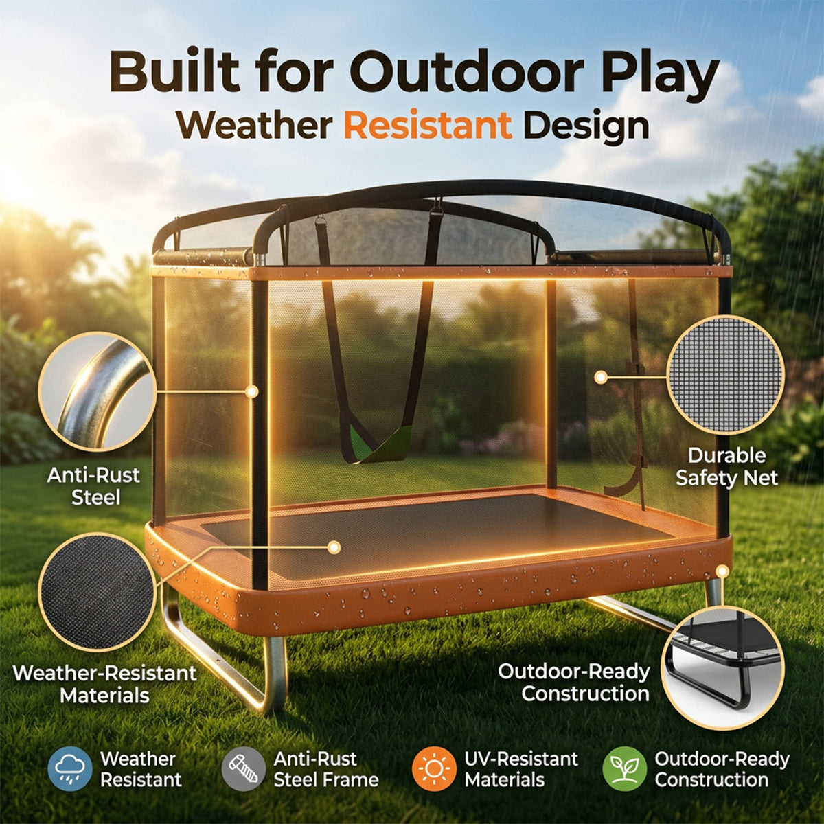 Sturdy Recreational Trampoline with Swing for Kids Outdoor Play Toy Fun