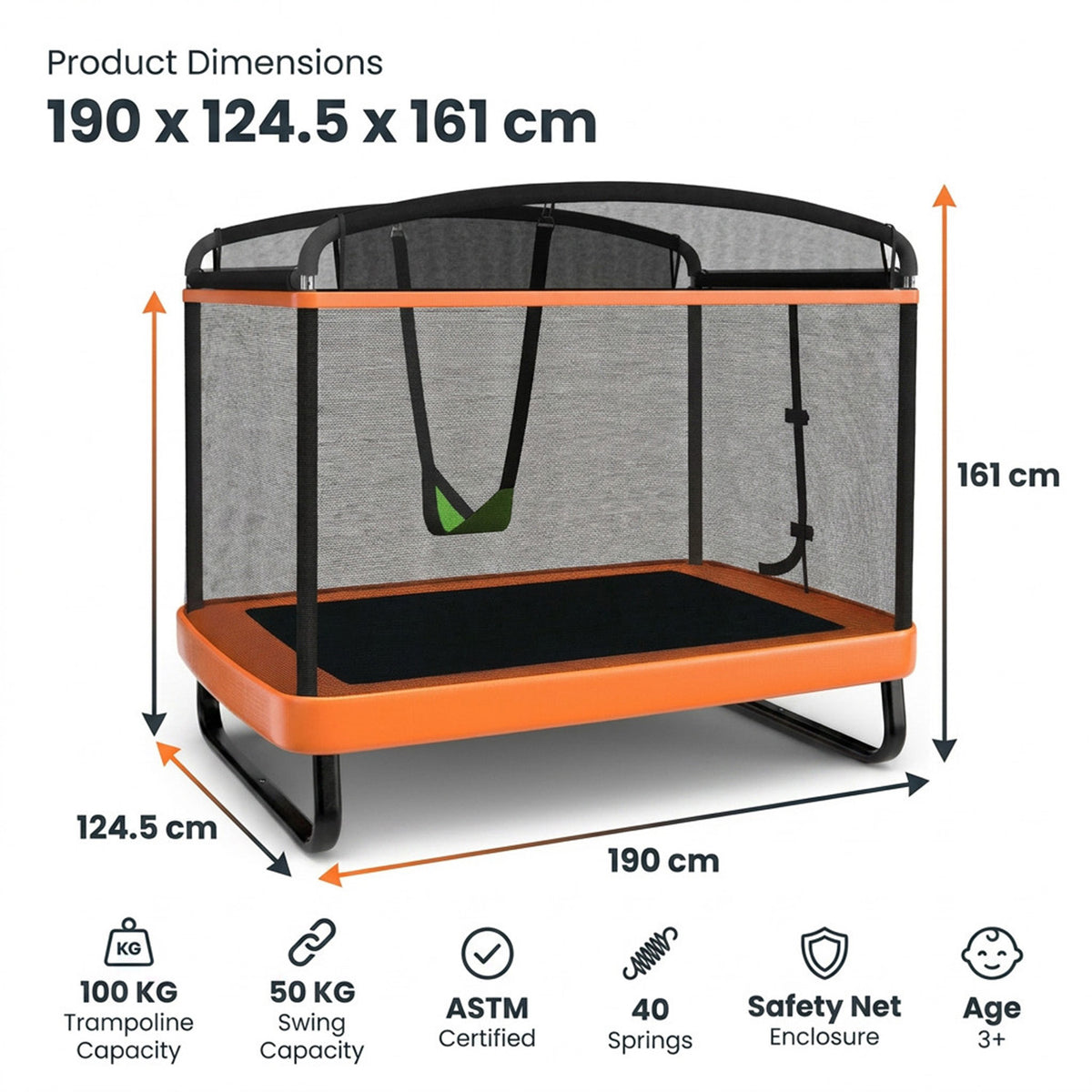 Sturdy Recreational Trampoline with Swing for Kids Outdoor Play Toy Fun