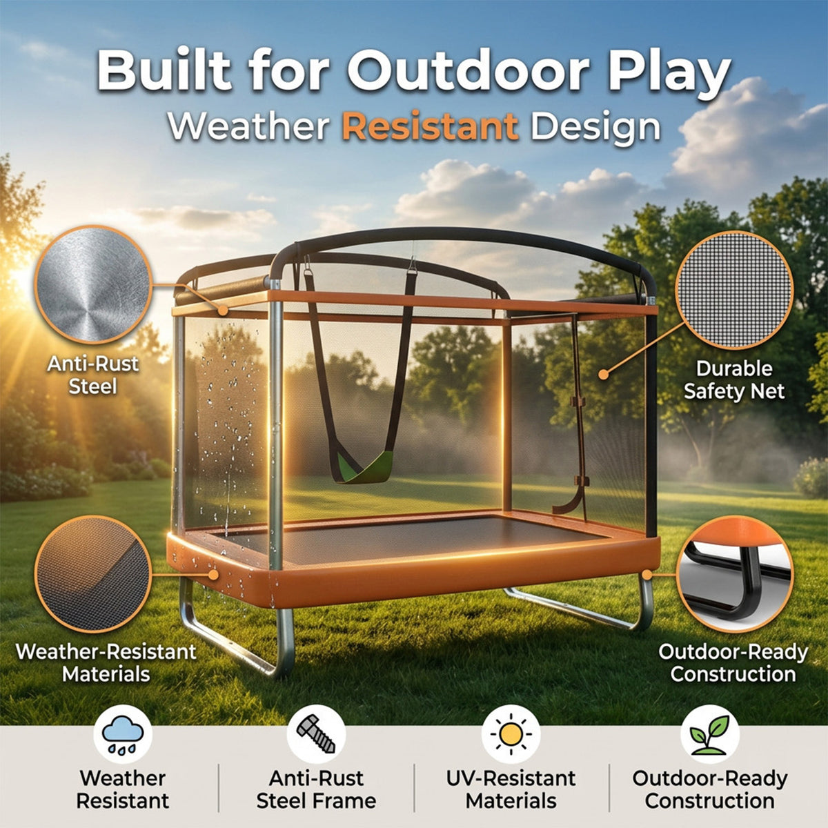 Sturdy Recreational Trampoline with Swing for Kids Outdoor Play Toy Fun