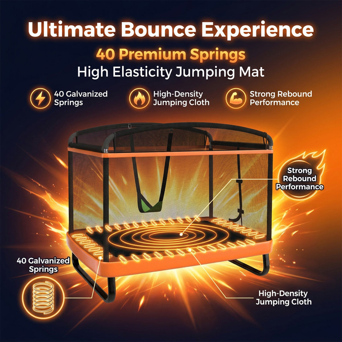 Sturdy Recreational Trampoline with Swing for Kids Outdoor Play Toy Fun