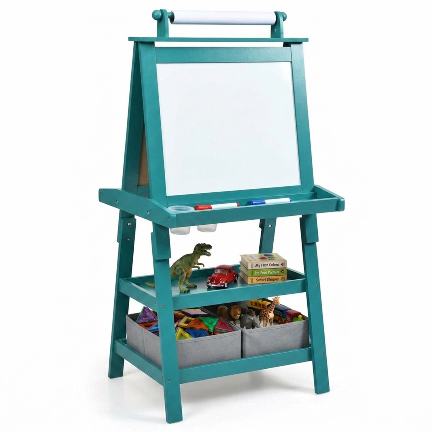Children's Double Sided Easel with Whiteboard and Chalkboard Toy Art Set
