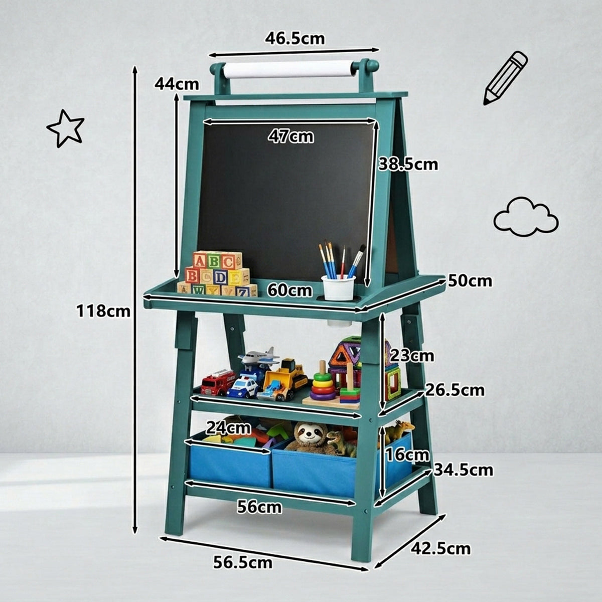 Children's Double Sided Easel with Whiteboard and Chalkboard Toy Art Set