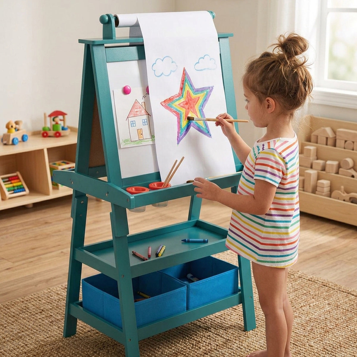 Children's Double Sided Easel with Whiteboard and Chalkboard Toy Art Set