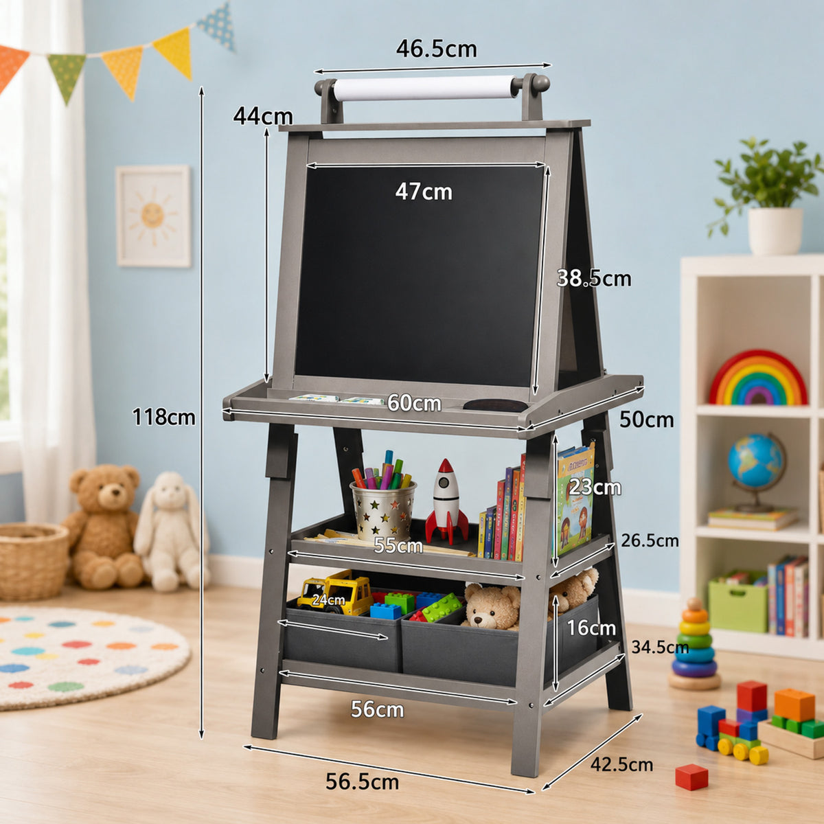 Children's Double Sided Easel with Whiteboard and Chalkboard Toy Art Set