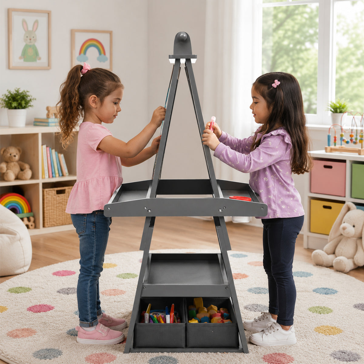 Children's Double Sided Easel with Whiteboard and Chalkboard Toy Art Set