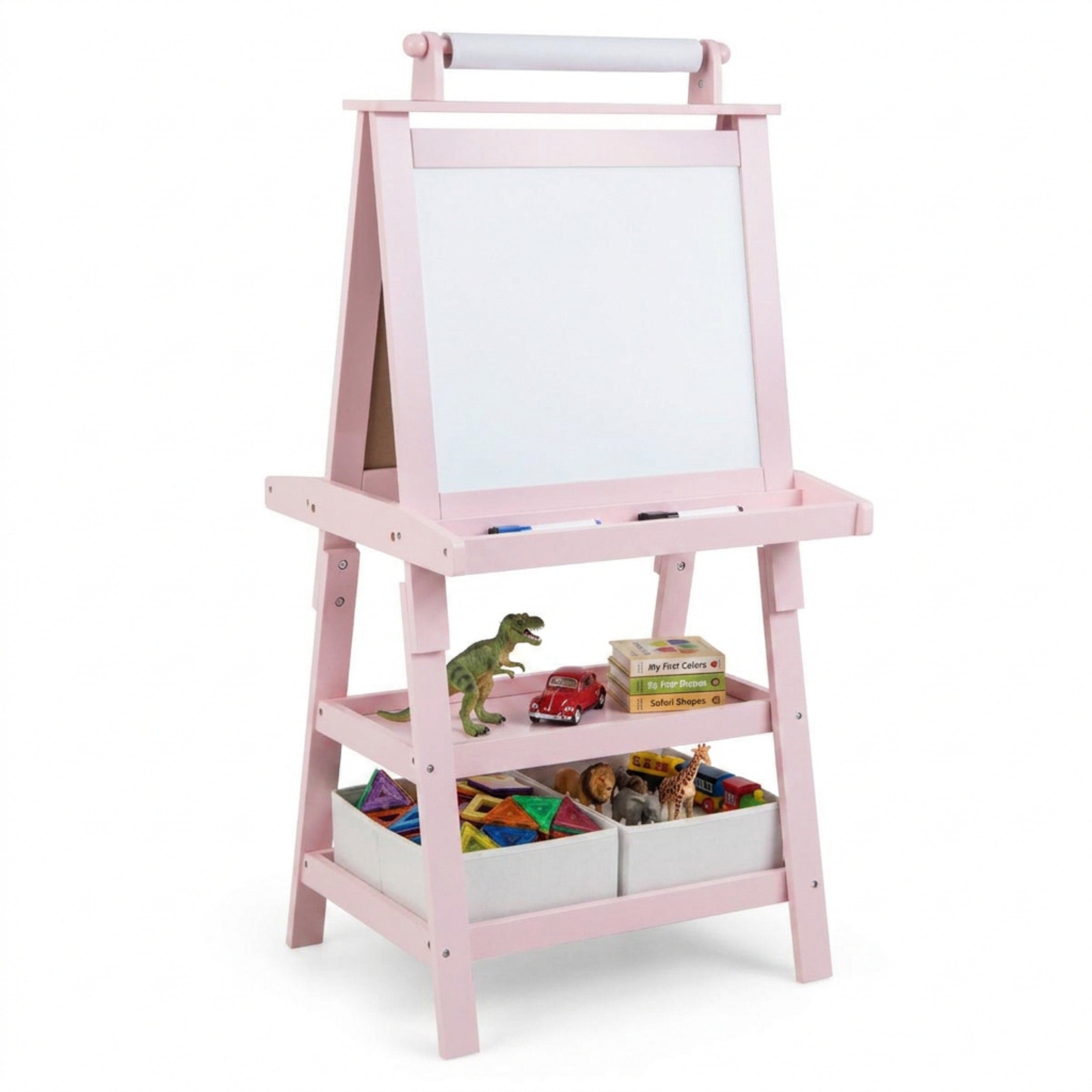Children's Double Sided Easel with Whiteboard and Chalkboard Toy Art Set