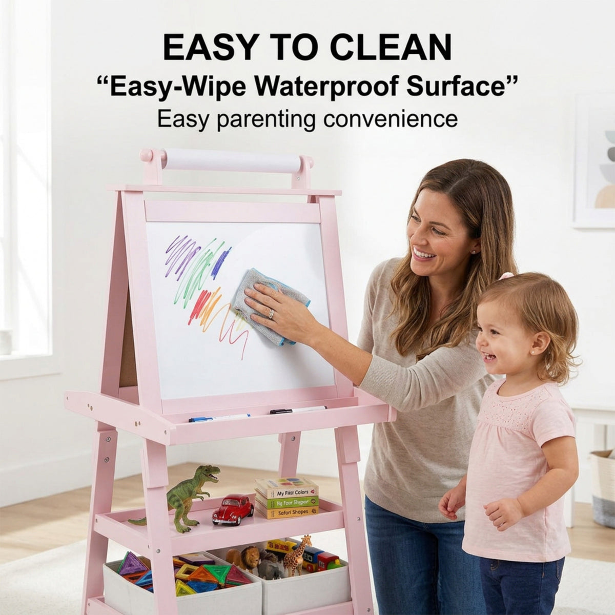 Children's Double Sided Easel with Whiteboard and Chalkboard Toy Art Set