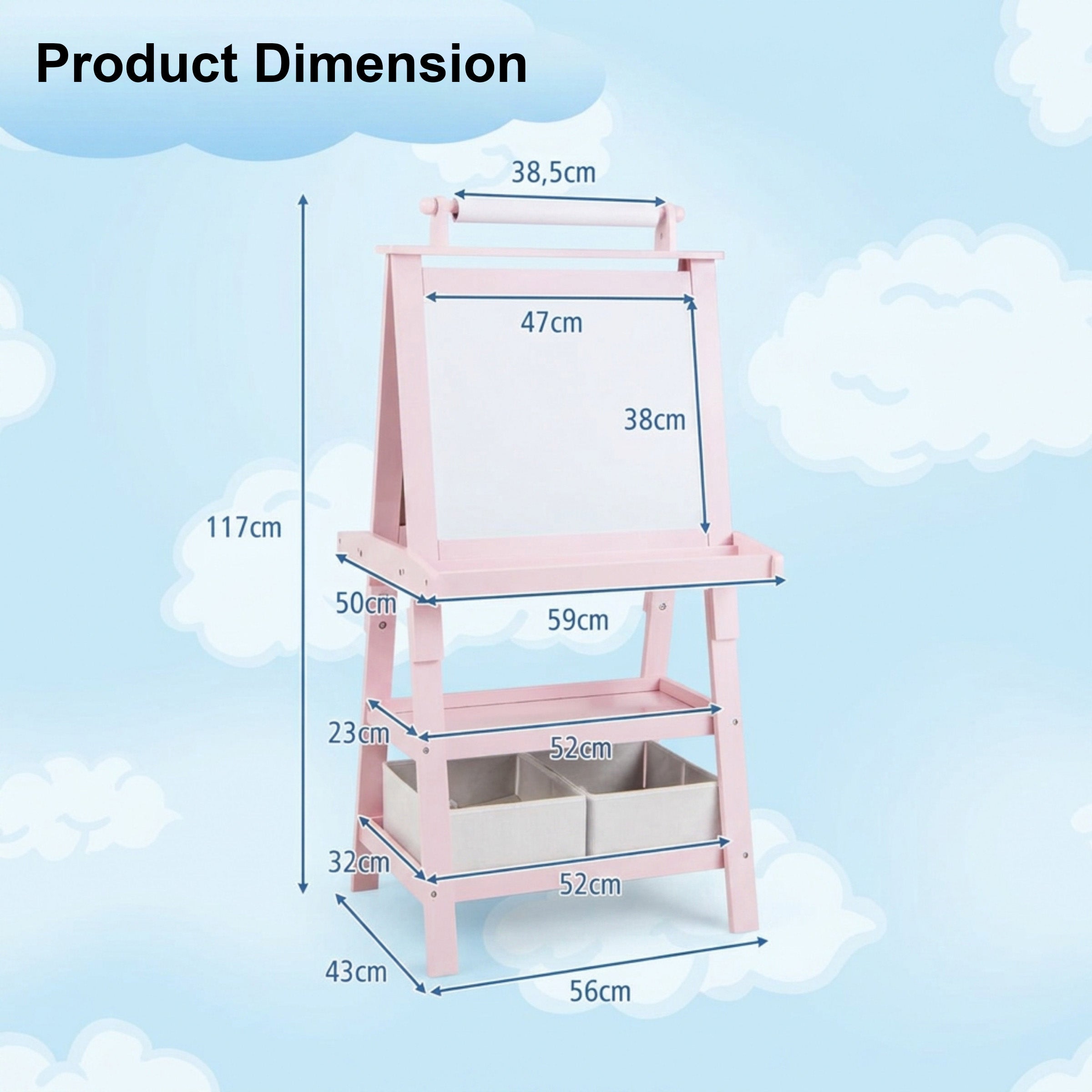 Children's Double Sided Easel with Whiteboard and Chalkboard Toy Art Set