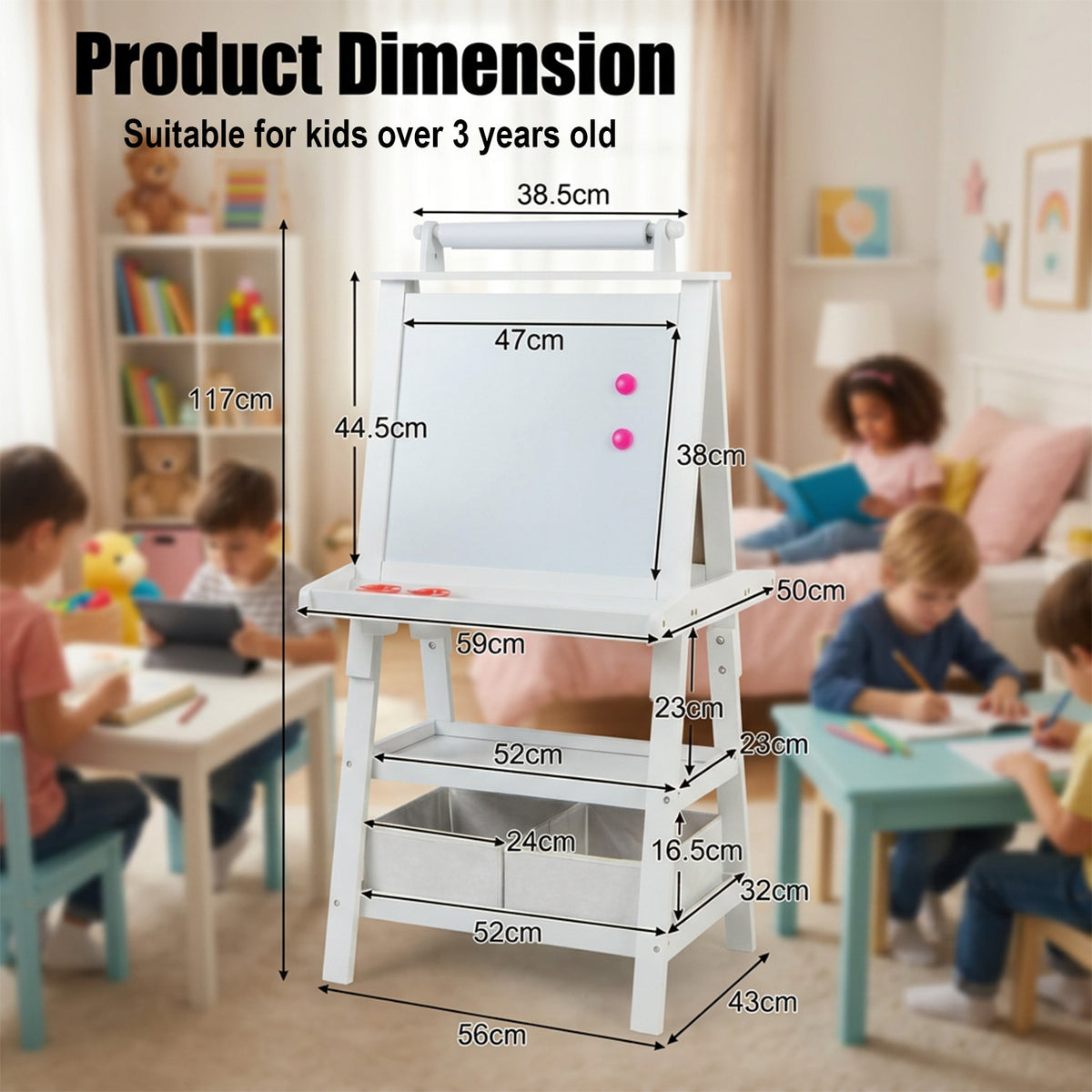 Children's Double Sided Easel with Whiteboard and Chalkboard Toy Art Set