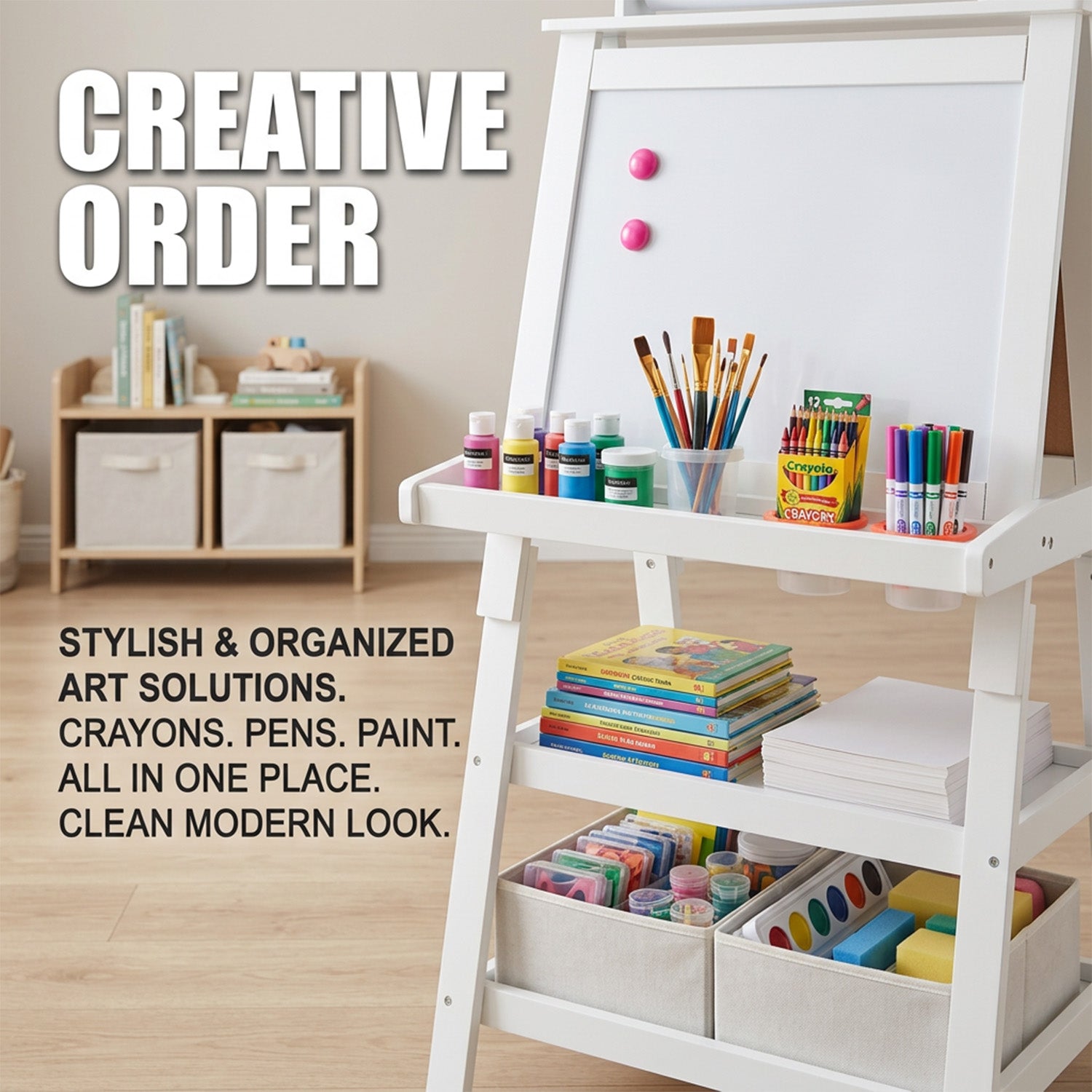 Children's Double Sided Easel with Whiteboard and Chalkboard Toy Art Set
