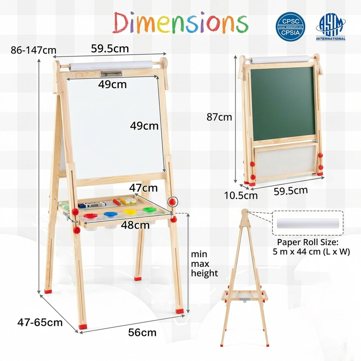 Art Easel with Paper Roll and Double Sided Adjustable Drawing Board for Kids
